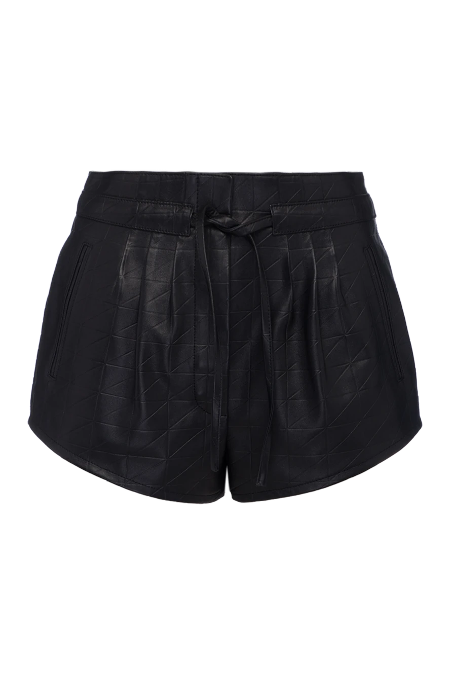Saint Laurent Black women's leather shorts with tie - embossed pattern on leather. 100% genuine leather. Closure: drawstring. 2 side pockets. Country of manufacture: Italy. Care: specialized cleaning - photo 1