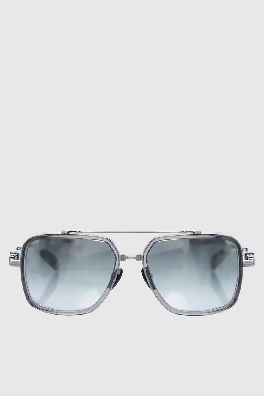 Balmain Sunglasses made of metal and plastic, gray for men - fantasy shape of the Frame, logo on the ear. UV protection, scratch protection, case included. plastic, metal. Country of manufacture: Italy. Care: specialized cleaning - photo 1