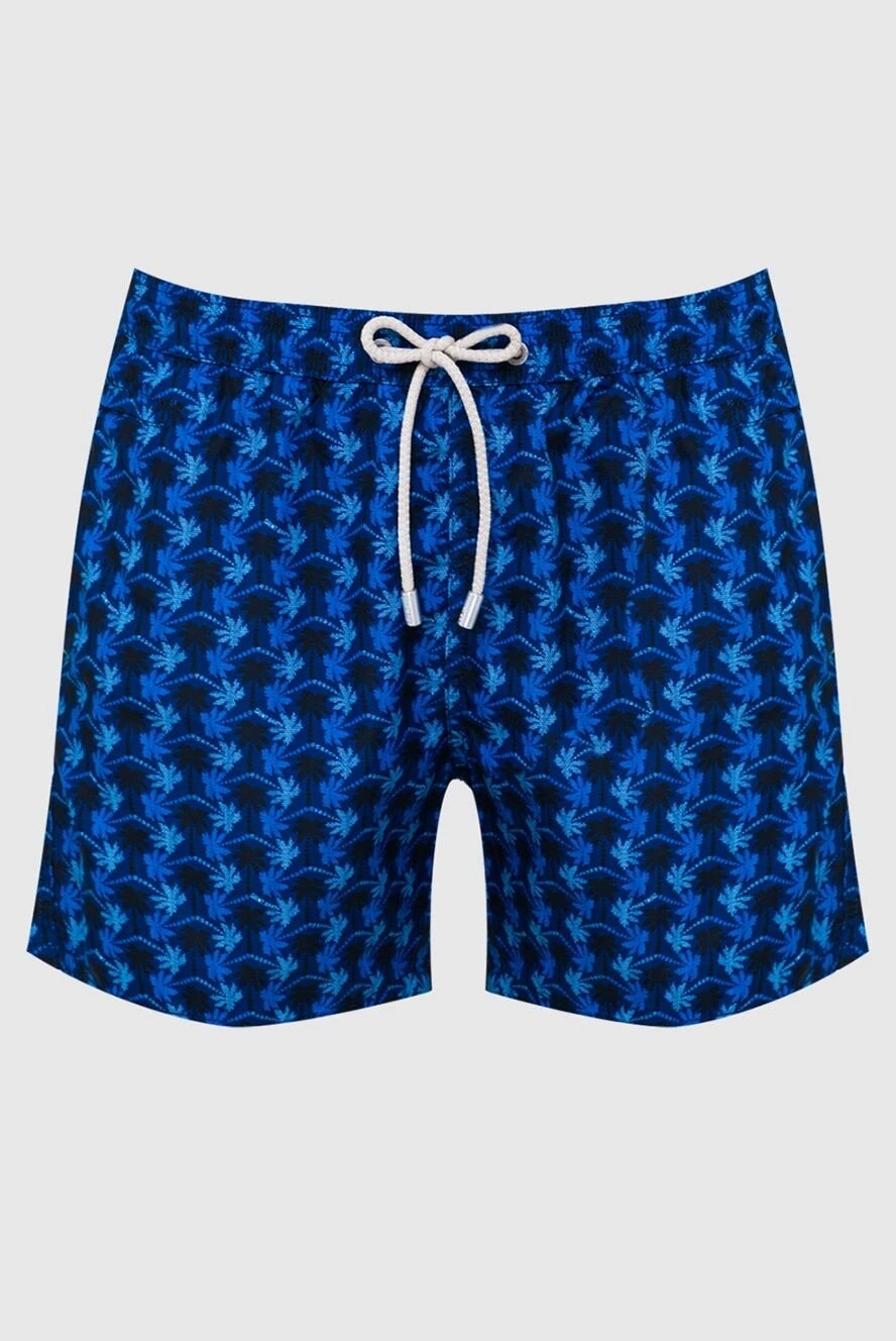 MC2 Saint Barth Blue polyester beach shorts for men - contrasting palm trees. two side, one back. 100% polyester. Closure: drawstring. Country of manufacture: Italy. Care: specialized cleaning - photo 1