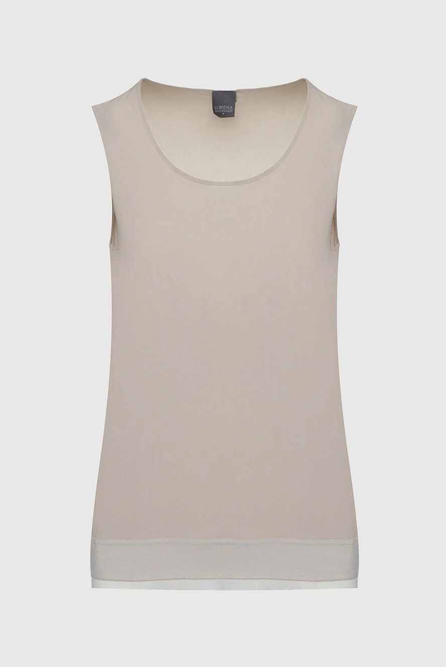 Lorena Antoniazzi Beige top for women - Decoration: a contrasting strip on the bottom. 65% acrylic, 31% silk, 4% polyester. Country of manufacture: Italy. Care: specialized cleaning - photo 1