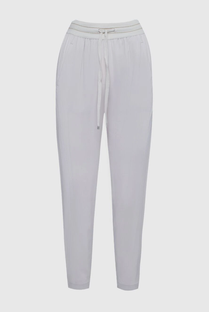 Lorena Antoniazzi Women's pants with ties white - contrasting belt. two pockets. viscose, elastane, polyamide. elastic belt, drawstring. Country of manufacture: Italy. Care: specialized cleaning - photo 1