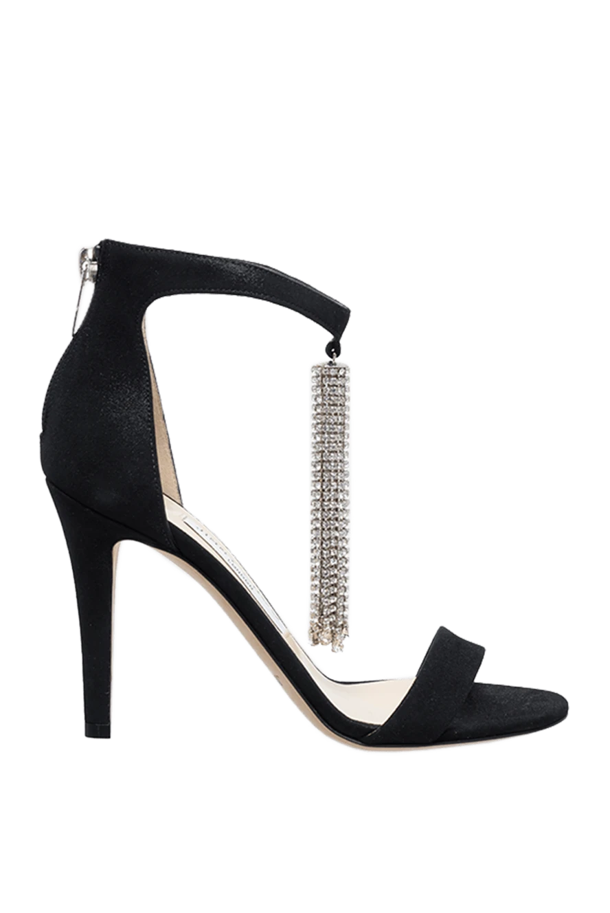 Jimmy Choo Black leather sandals for women - crystal tassel. genuine leather. buckle. Heel: 9 centimeters. Country of manufacture: Italy. Care: specialized cleaning - photo 1