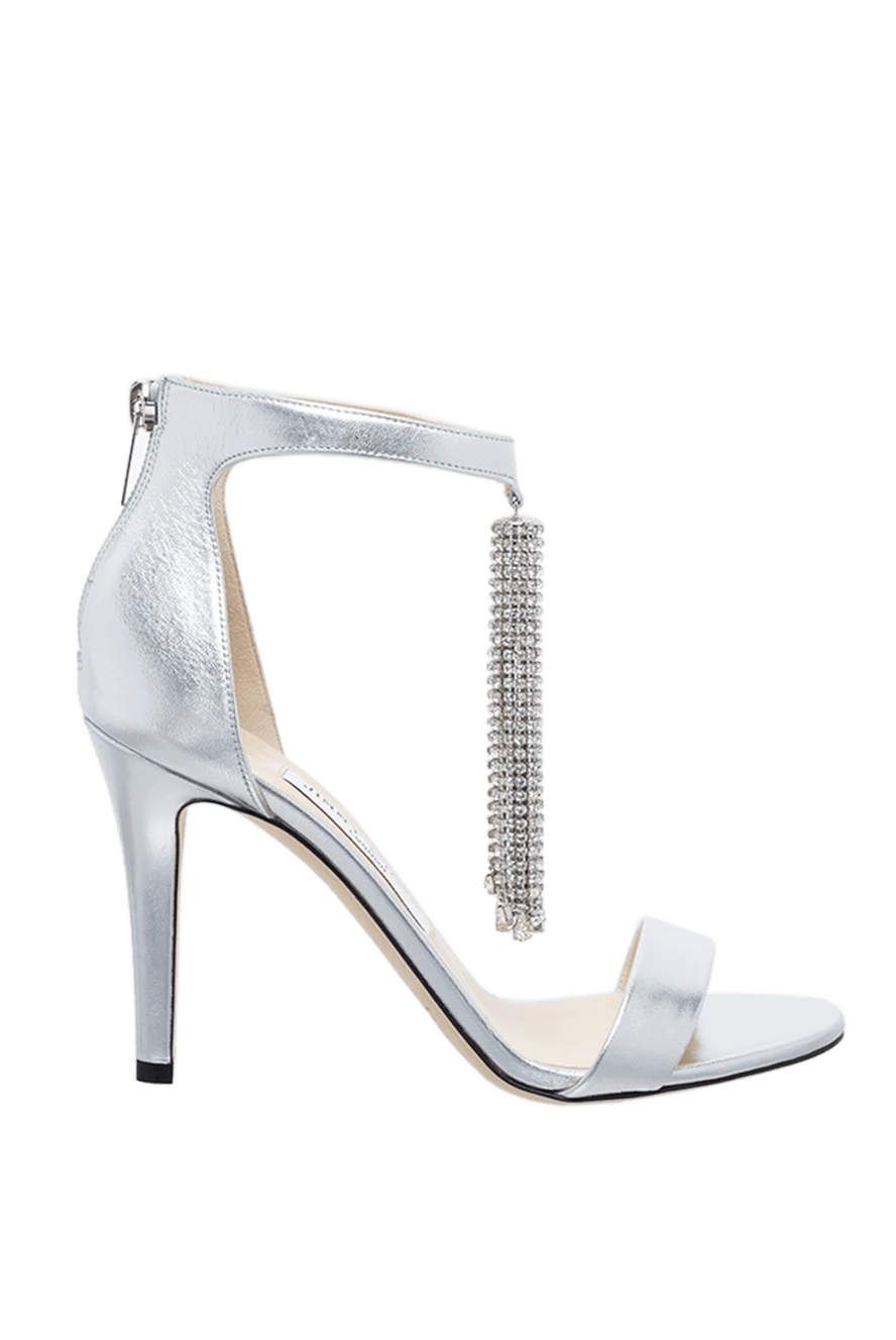 Jimmy Choo Women's gray leather sandals with crystal pendants - crystal tassel. genuine leather. buckle. Heel: 9 centimeters. Country of manufacture: Italy. Care: specialized cleaning - photo 1