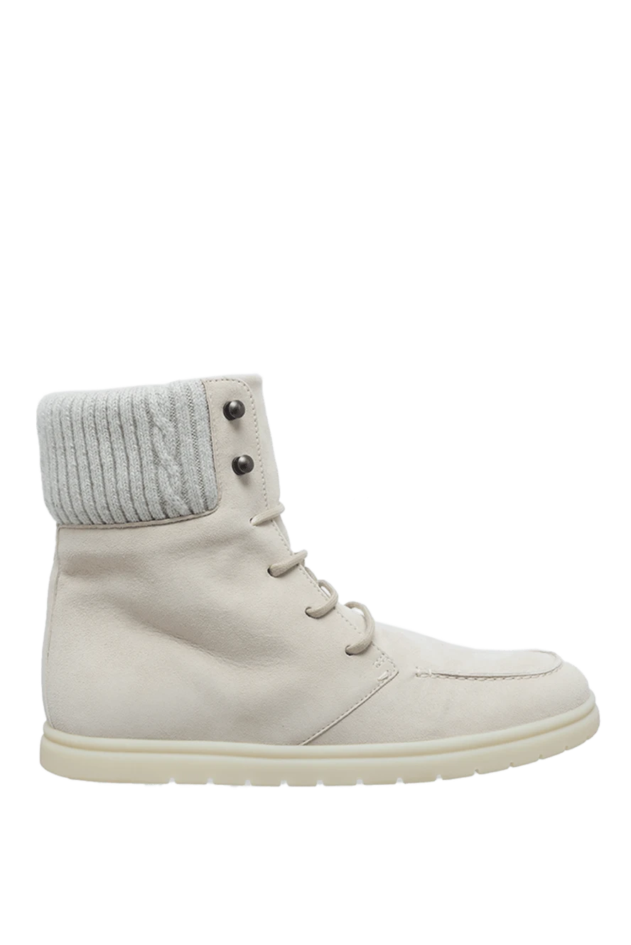 Loro Piana Women's white nubuck boots with knitted cuffs - cuff. nubuck. Sole height: 2 centimeters. lacing. Country of manufacture: Italy. Care: specialized cleaning - photo 1