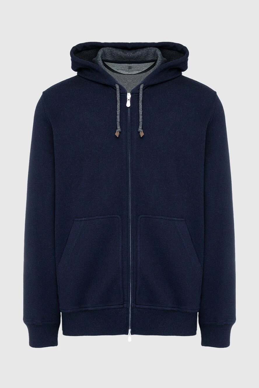 Brunello Cucinelli Кофта спортивная синяя мужская - 57% кашемир, 40% хлопок, 3% полиамид . капюшон. молния, кулиска. карманы боковые. Страна производитель: Италия. Уход: специализированная чистка - фото 1