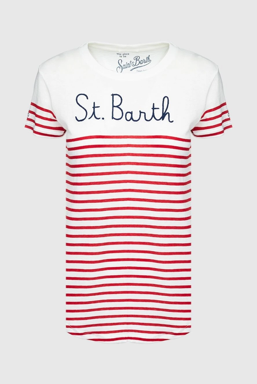 MC2 Saint Barth Футболка из хлопка белая женская - полосатый узор, принт логотипа. 100% хлопок. Страна производитель: Италия. Уход: специализированная чистка - фото 1
