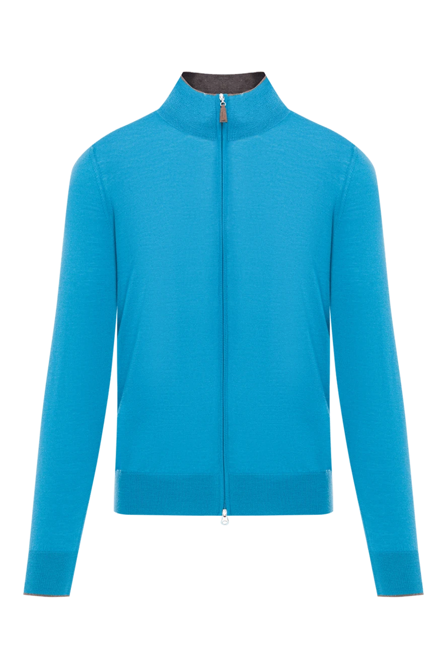 Gran Sasso Кардиган с молнией и накладками на локтях из замши голубой - 100% шерсть. Молния. Страна производитель: Италия. Уход: специализированная чистка - фото 1