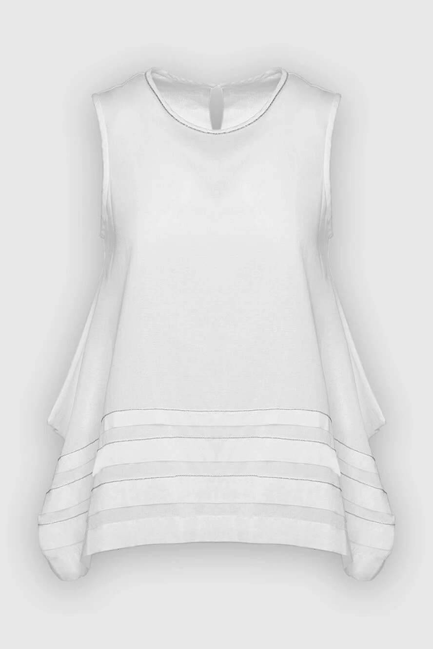 Peserico White cotton top for women - stripes, lame. 100% cotton. Closure: button. Country of manufacture: Italy. Care: specialized cleaning - photo 1