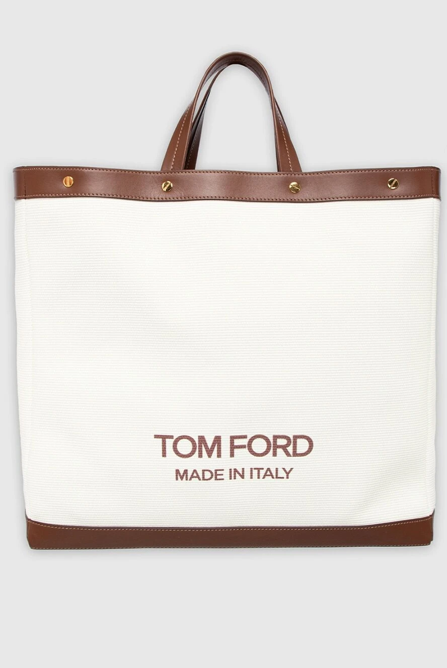 Tom Ford Сумка белая - логотип, контрастная вставка. молния. 95%-текстиль. 5%-натуральная кожа. Страна производитель: Италия. Уход: специализированная чистка - фото 1
