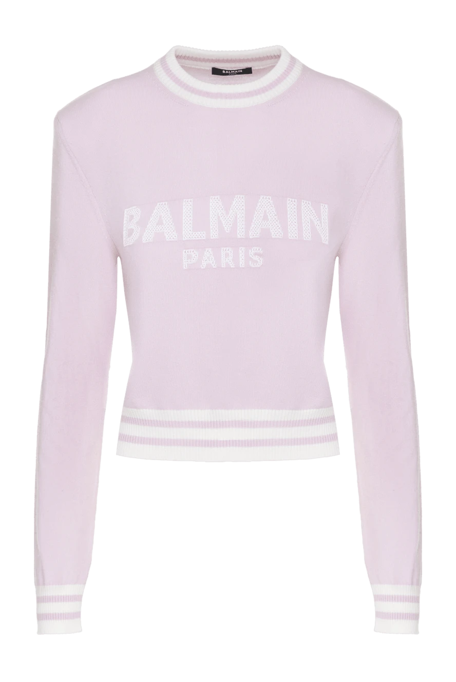 Balmain Purple jumper for women - contrasting stripes, logo. 57% wool, 25% cashmere, 18% viscose. Country of manufacture: Italy. Care: specialized cleaning - photo 1