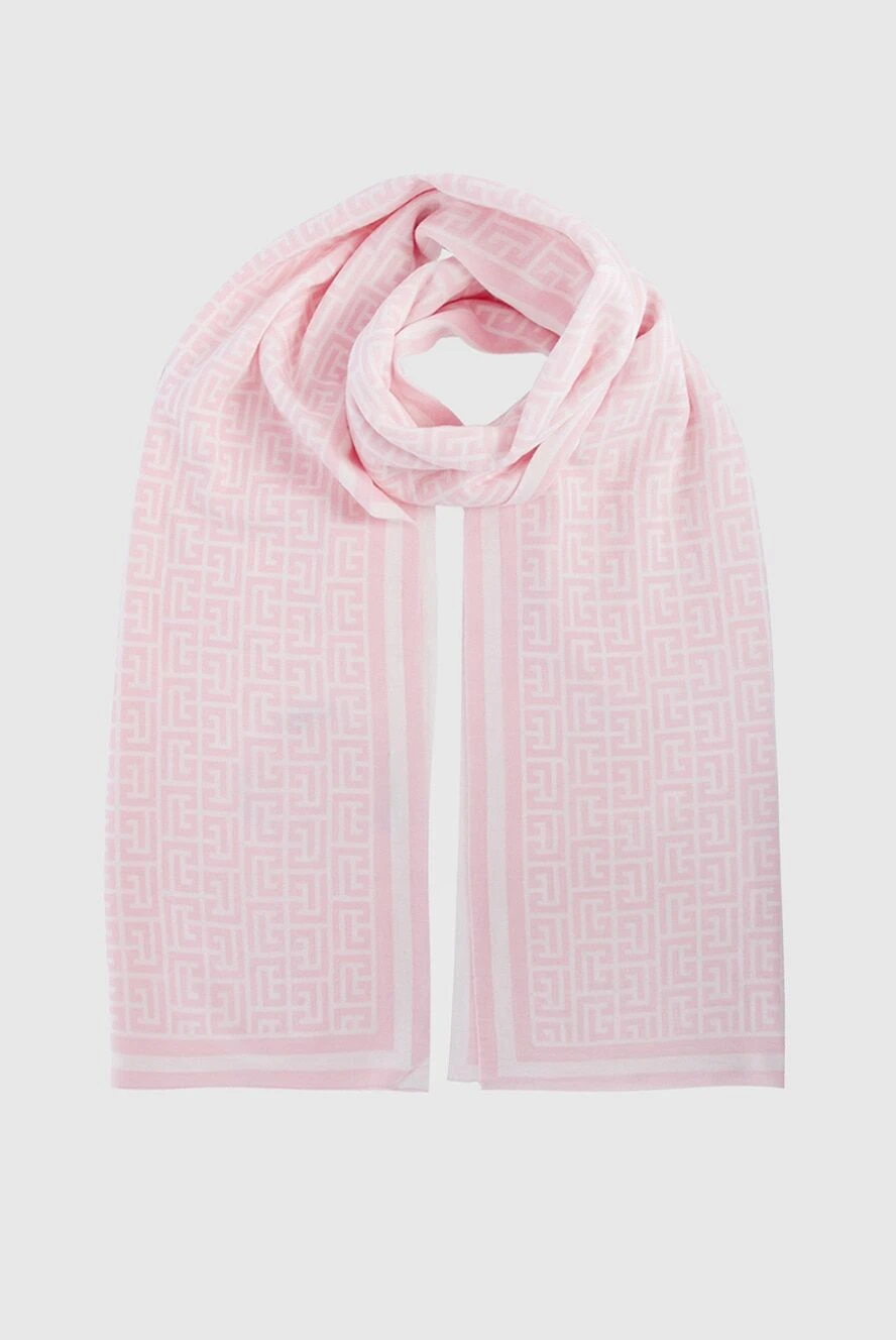 Balmain Women's pink woolen scarf with a pattern - print logo. wool. Country of manufacture: Italy. Care: specialized cleaning - photo 1