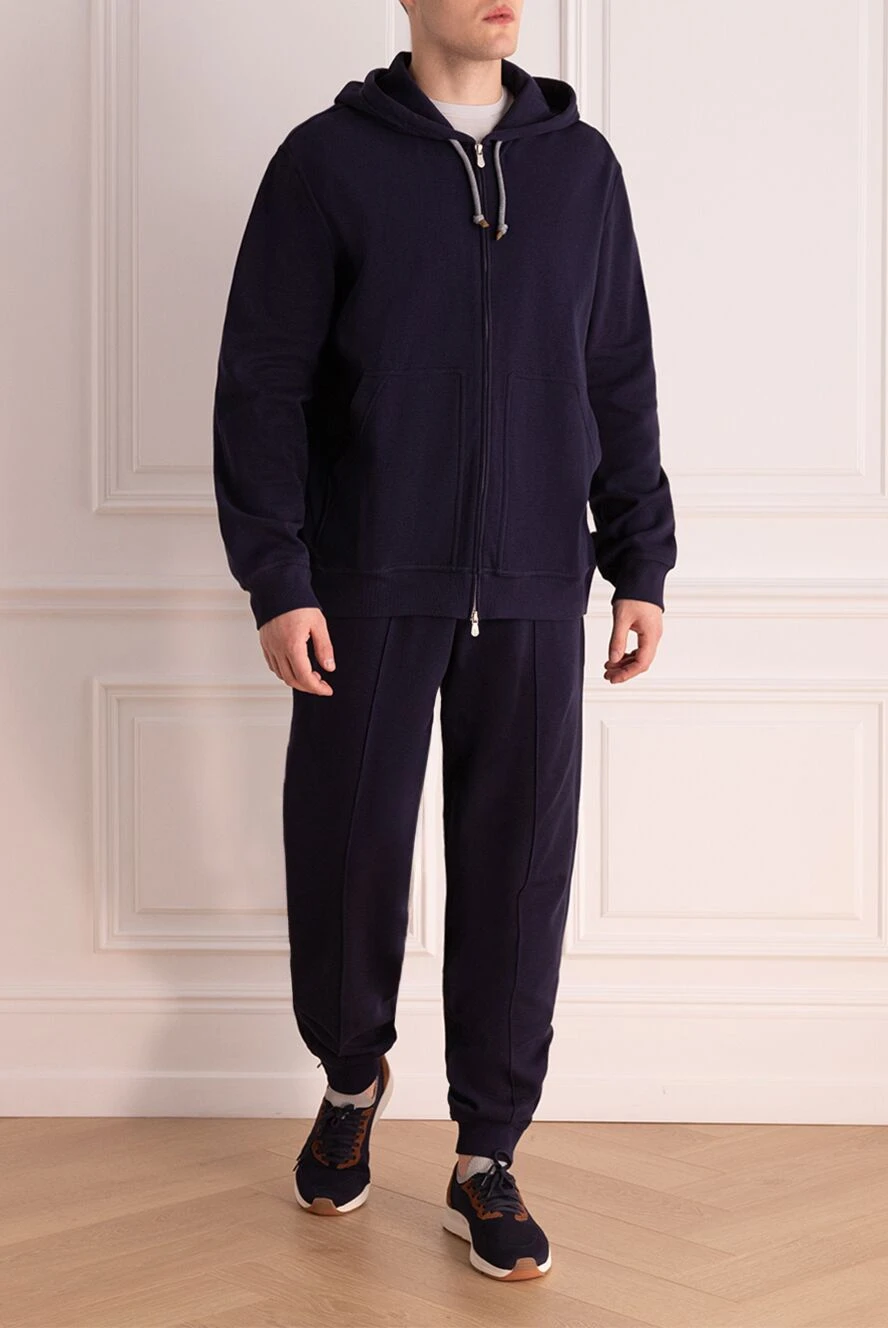 Brunello Cucinelli dark blue cotton jersey suit with a hood 161539