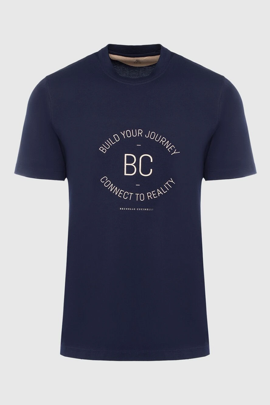 Brunello Cucinelli Футболка из хлопка синяя мужская - лого. 100% хлопок. Страна производитель: Италия. Уход: специализированная чистка - фото 1