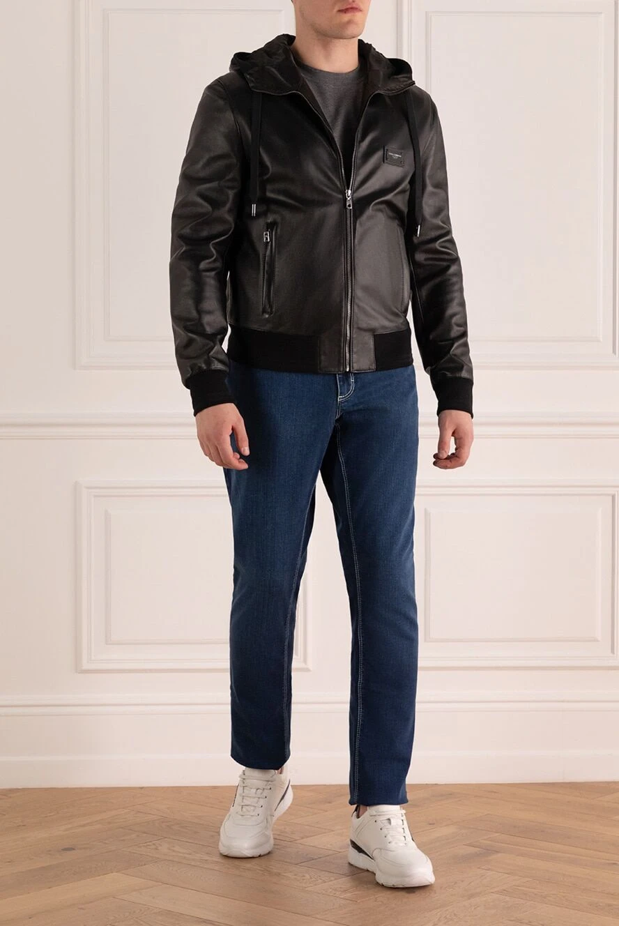 D&g black leather jacket best sale