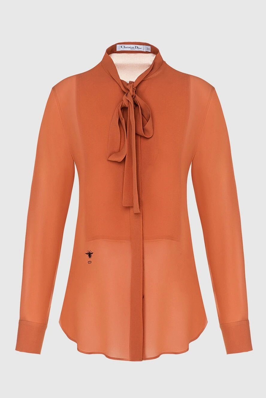 Dior Women's silk blouse with a ribbon on the collar orange - Decoration: ribbon on the collar. buttons. silk. Country of manufacture: Italy. Care: specialized cleaning - photo 1