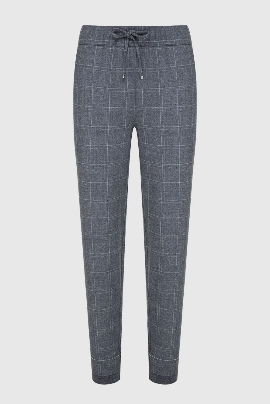 D.Exterior Women's pants in a checkered pattern with ties gray - checkered pattern. two side pockets. 96% wool, 4% elastane. elastic belt, drawstring. Country of manufacture: Italy. Care: specialized cleaning - photo 1