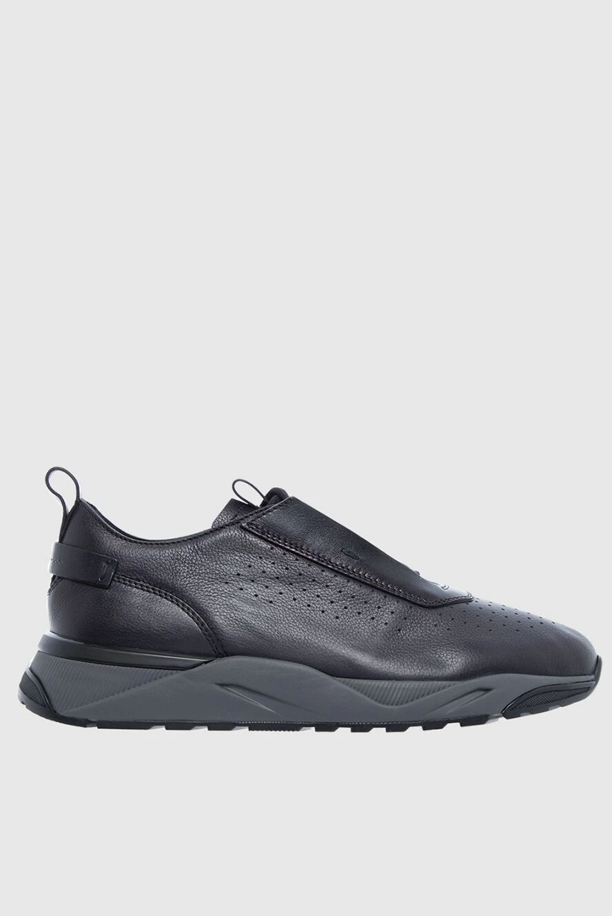 Santoni Black leather sneakers for men - logo. leather interior. leather. lacing. height 2 cm. Country of manufacture: Italy. Care: specialized cleaning - photo 1