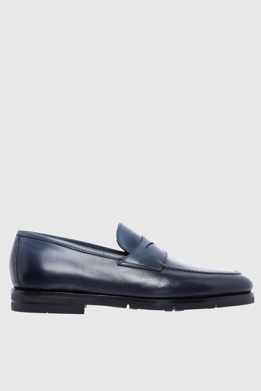 Santoni Men's blue leather loafers - leather interior. 100% leather. heel height 2 cm. Country of manufacture: Italy. Care: specialized cleaning - photo 1