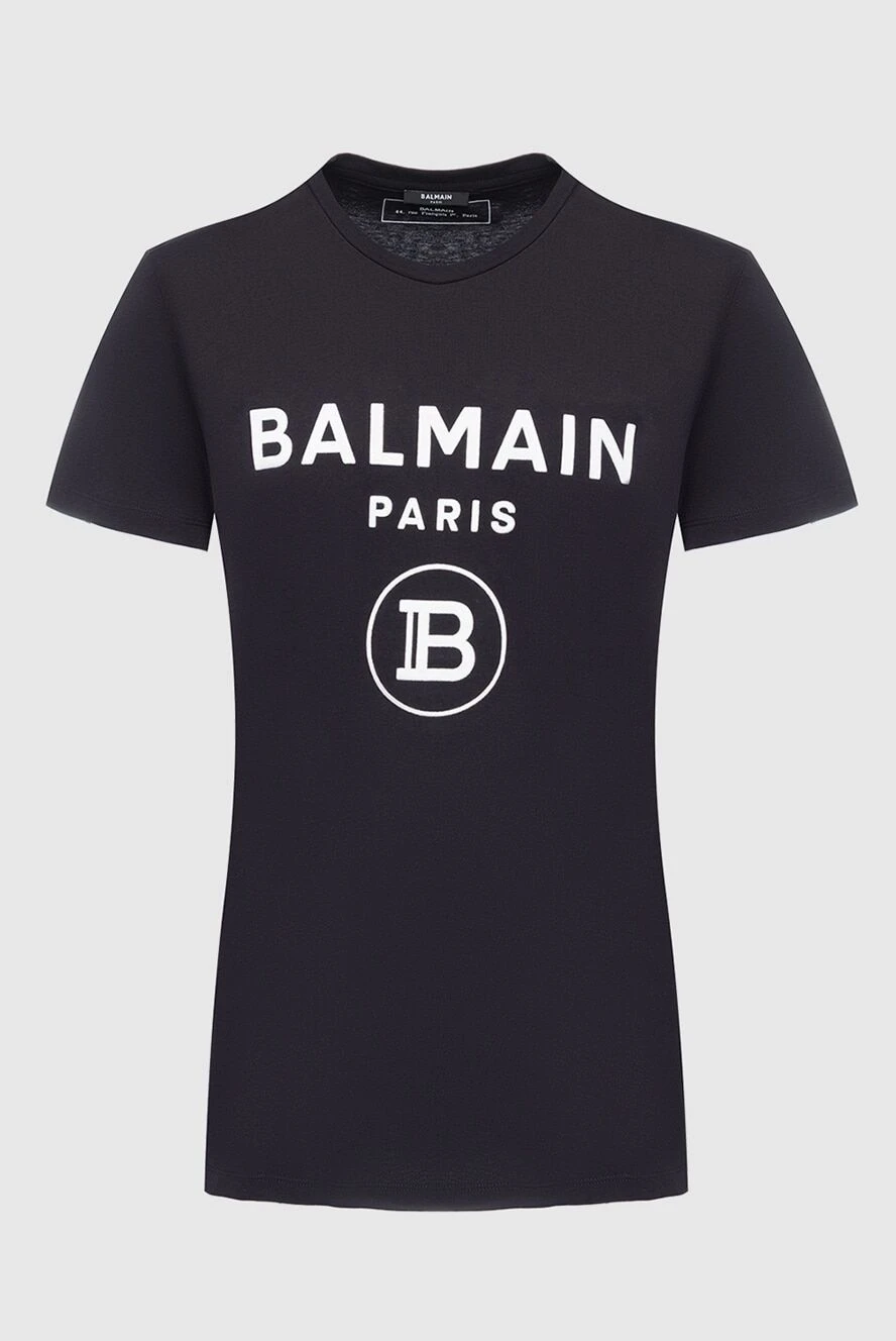 Balmain Black cotton T-shirt for men - logo print. 100% cotton. Country of manufacture: Italy. Care: specialized cleaning - photo 1