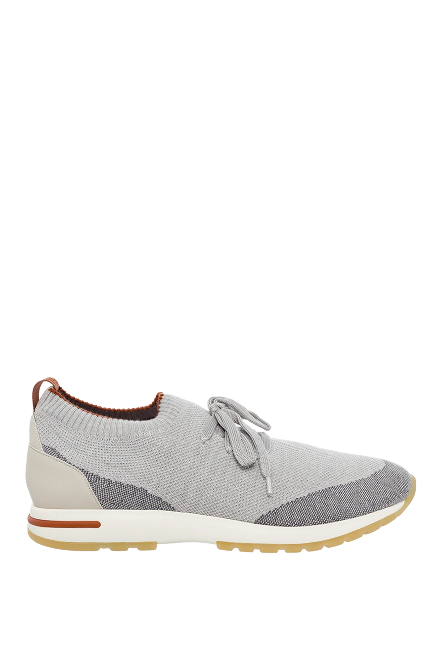 Loro Piana Gray men's textile sneakers - contrast sole. 80% textile, 20% genuine leather. laces. height 2 cm. Country of manufacture: Italy. Care: specialized cleaning - photo 1