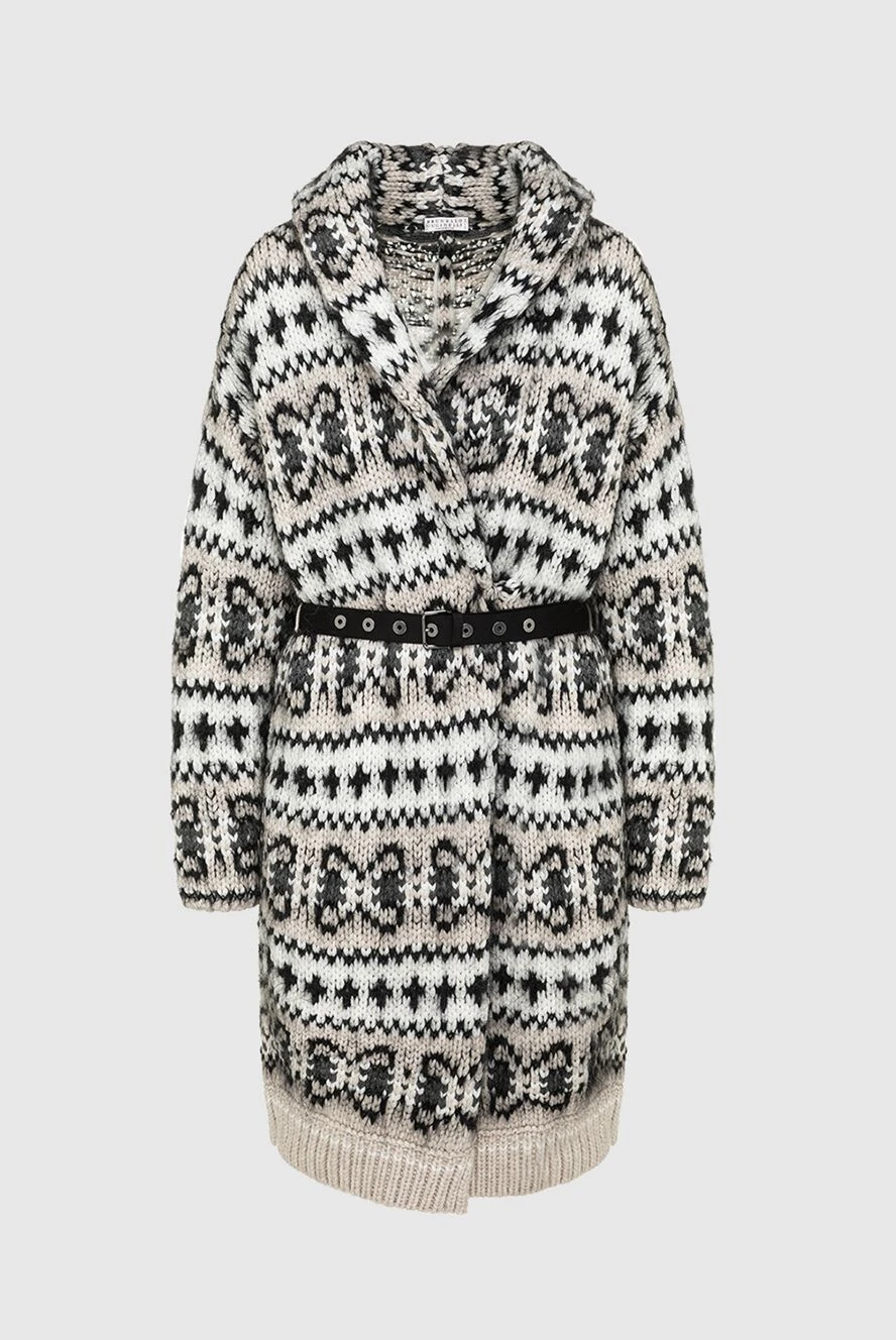 Brunello Cucinelli Beige cashmere and silk cardigan for women - Fastener: belt. sewn hood, multi-colored pattern. 80% cashmere, 20% silk. Country of manufacture: Italy. Care: specialized cleaning - photo 1