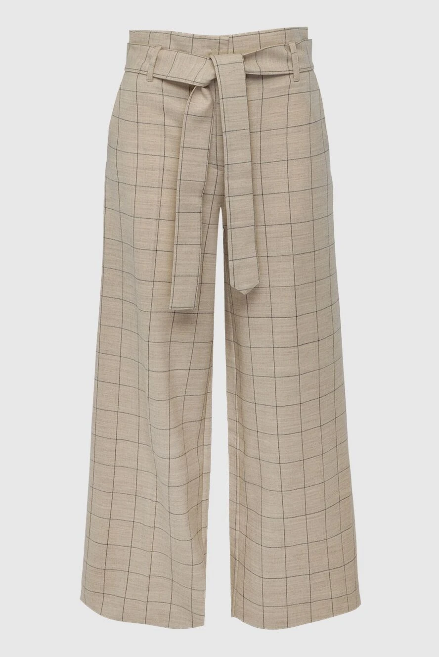 D.Exterior Women's checkered pants with a belt beige - checkered pattern. two side pockets. 96% wool, 4% elastane. zipper, belt. Country of manufacture: Italy. Care: specialized cleaning - photo 1