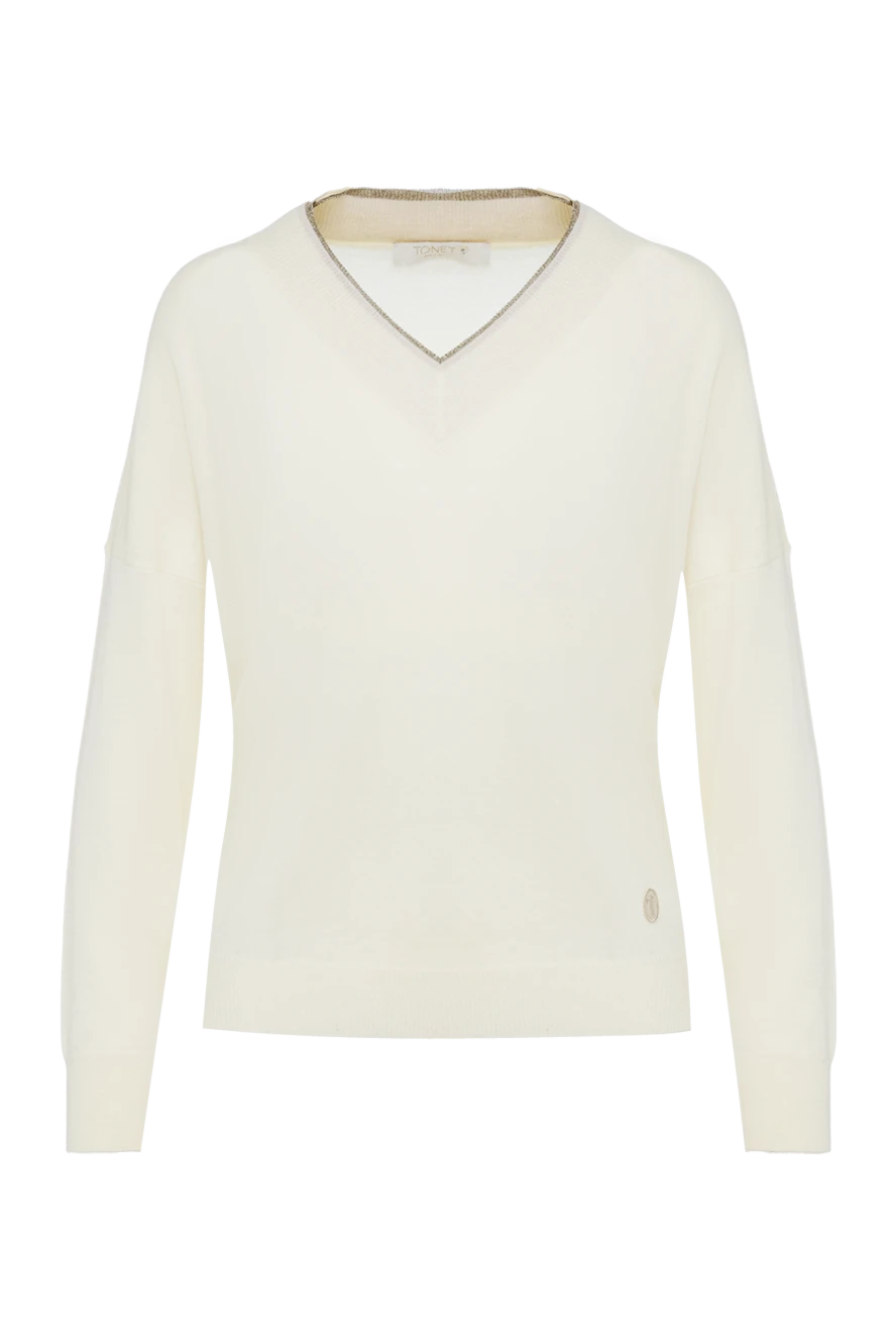 Tonet White jumper for women - V-neck. 80% wool, 12% cashmere, 8% silk. Country of manufacture: Italy. Care: specialized cleaning - photo 1