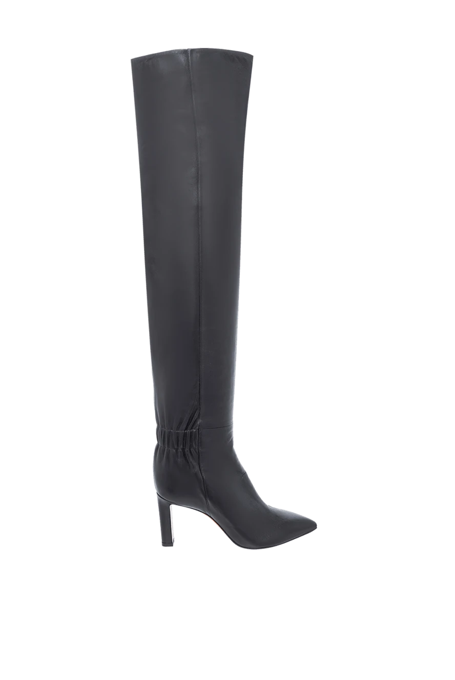 Santoni Women's leather over-the-knee boots with elastic, black - leather. Heel height: 6 cm. zipper. Country of manufacture: Italy. Care: specialized cleaning - photo 1