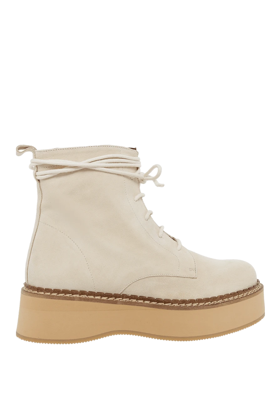 Paloma Barcelo Women's beige suede boots with laces - stitching, contrasting sole. suede. Sole height: 2 centimeters. lacing. Country of manufacture: Italy. Care: specialized cleaning - photo 1