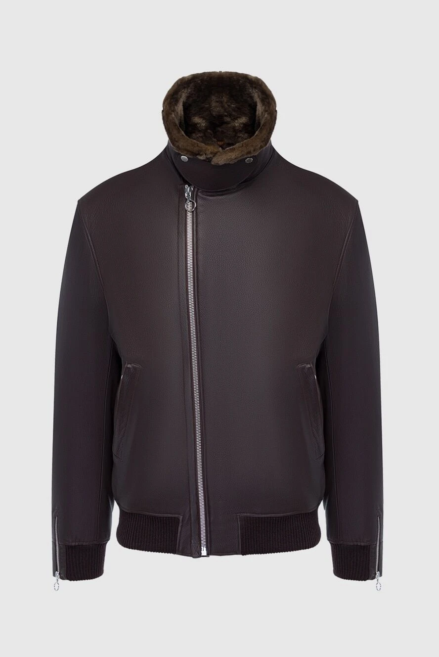 Seraphin brown leather jacket with a fur collar men's 162462 — Men