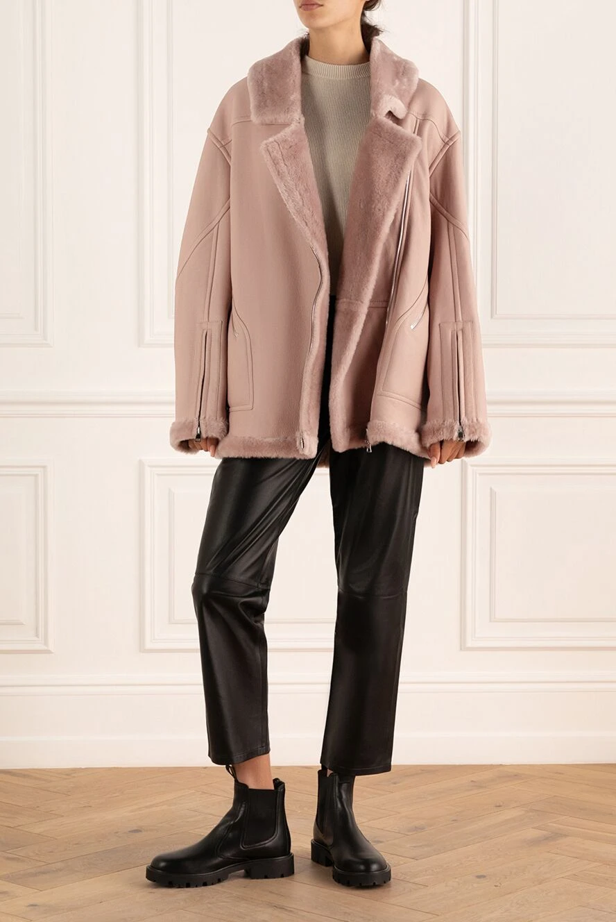 Blancha sheepskin coat made of genuine leather and fur pink