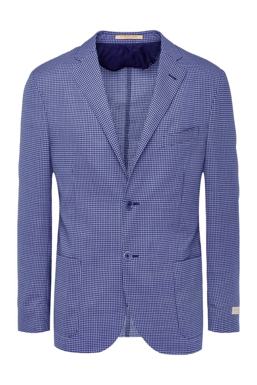 Corneliani Blue wool jacket for men - check pattern. 100% wool. two buttons. two inside, two side, chest pocket. Country of manufacture: Italy. Care: specialized cleaning - photo 1