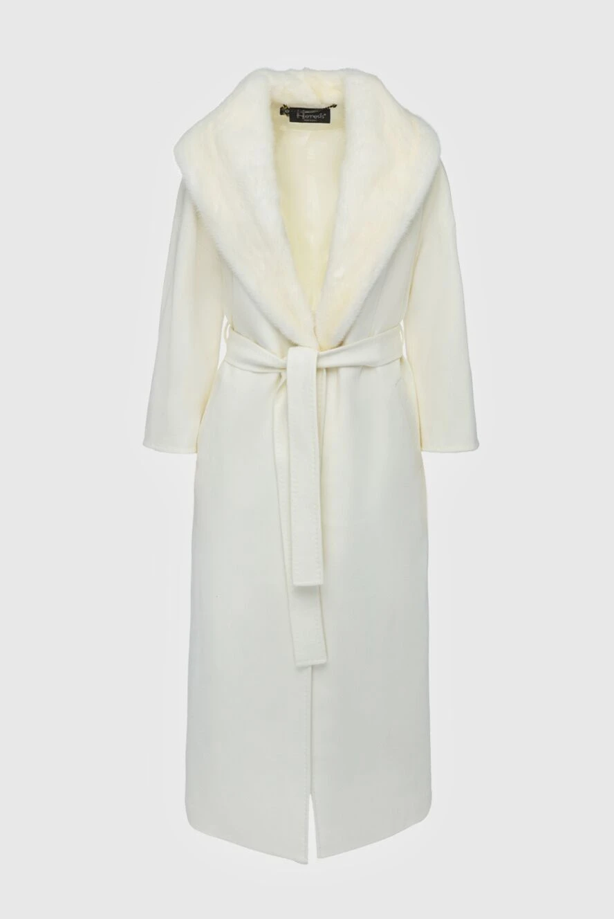 Heresis White wool and fur coat for women - fur. wool, natural fur. belt. two side pockets. Country of manufacture: Italy. Care: specialized cleaning - photo 1