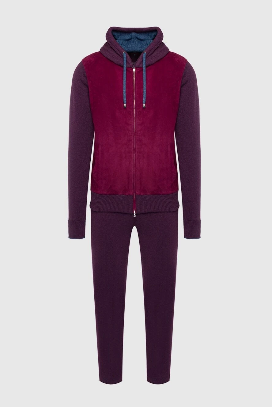 Cesare di Napoli Men's sports suit made of wool, viscose and cashmere, burgundy - Velvet front, contrast trim. Hood. 45% wool, 30% viscose, 25% cashmere. Closure: Zipper. Four side pockets. Country of manufacture: Italy. Care: specialized cleaning - photo 1