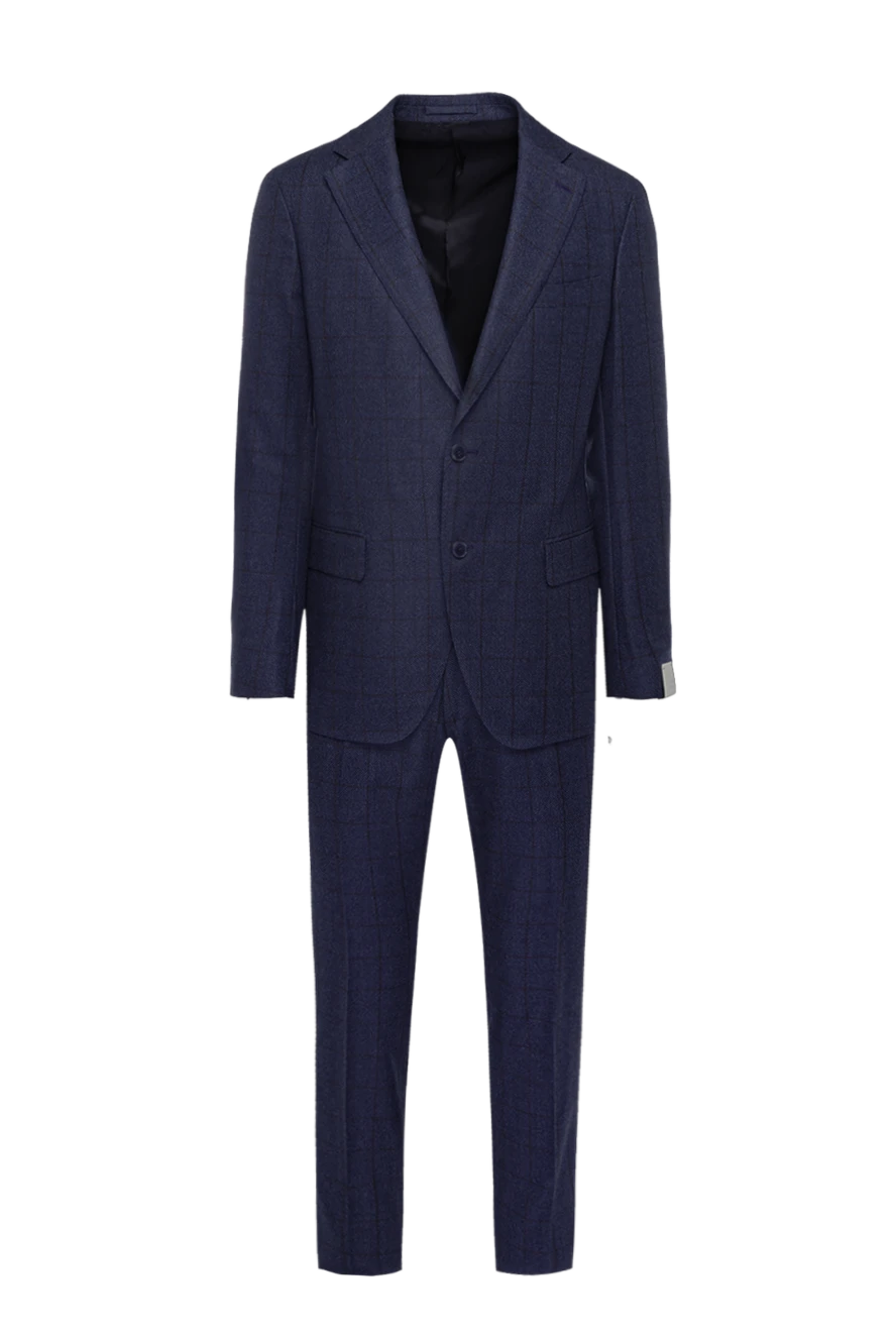 Lubiam Men's suit made of wool blue - Slit. 100% wool. Closure: Buttons, hook. Chest pocket, two flap pockets. Three pockets. Two side pockets, two back pockets with buttons. Lining: 100% cupro. Country of manufacture: Italy. Care: specialized cleaning - photo 1