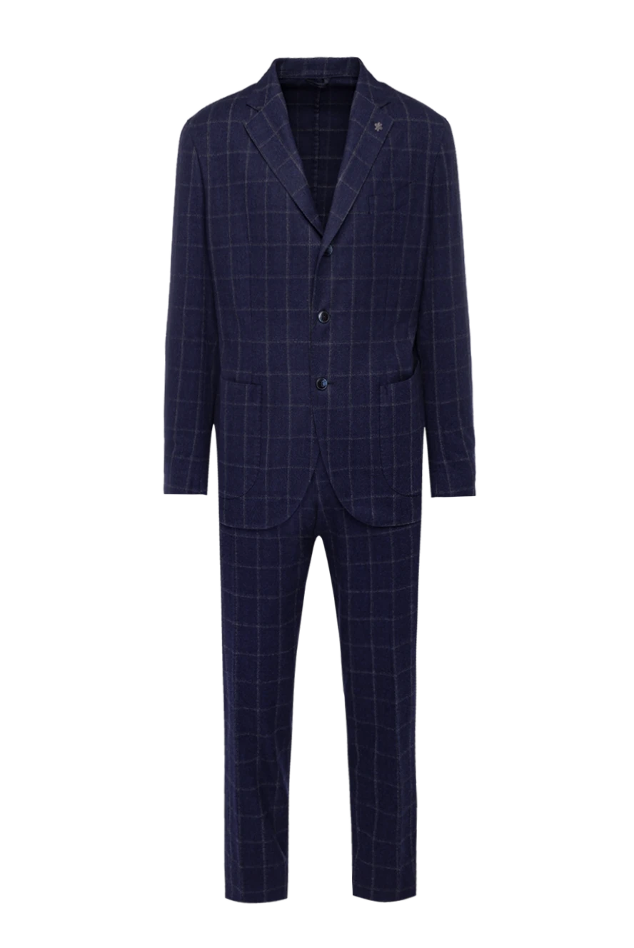 Lubiam Men's suit made of wool blue - Slit, checkered pattern. 100% wool. Closure: Buttons, hook. Chest pocket, two flap pockets. Three pockets. Two side pockets, two back pockets with buttons. Lining: 100% cupro. Country of manufacture: Italy. Care: specialized cleaning - photo 1