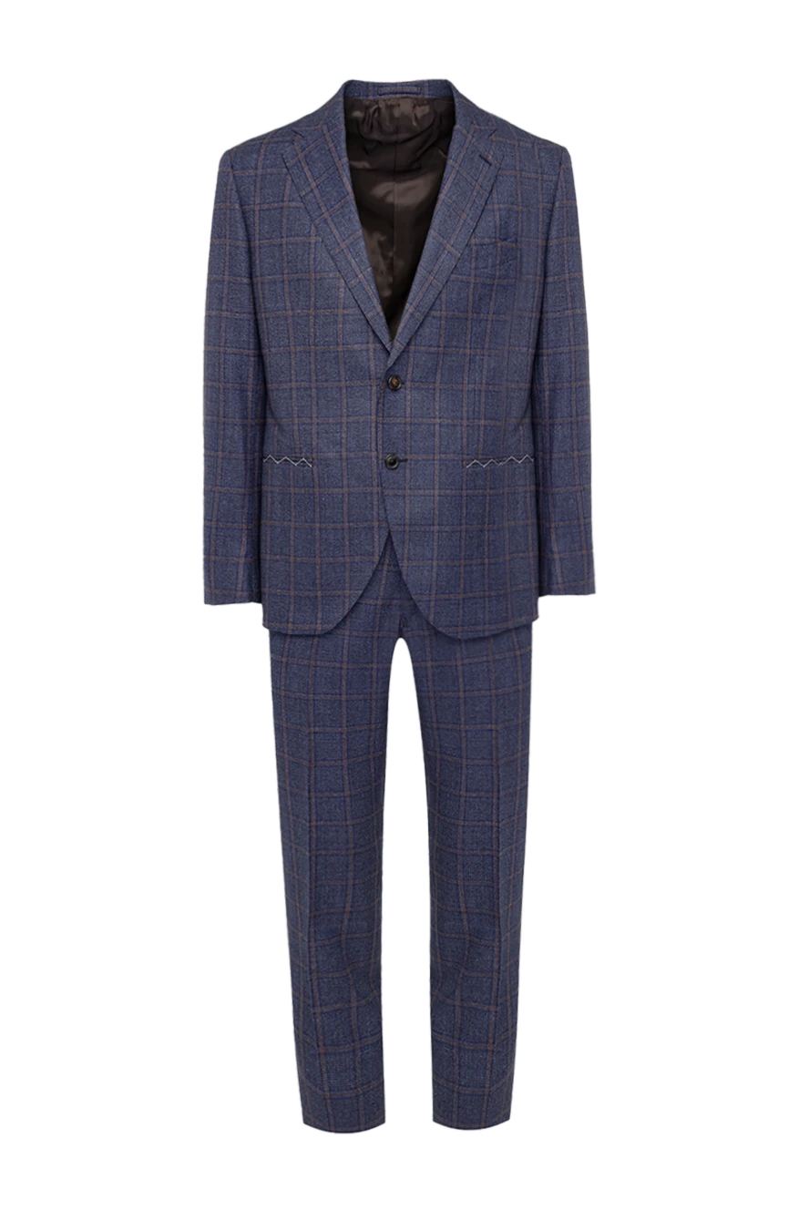 Lubiam Men's suit made of wool blue - Slit, checkered pattern. 100% wool. Closure: Buttons, hook. Chest pocket, two flap pockets. Three pockets. Two side pockets, two back pockets with buttons. Lining: 100% cupro. Country of manufacture: Italy. Care: specialized cleaning - photo 1