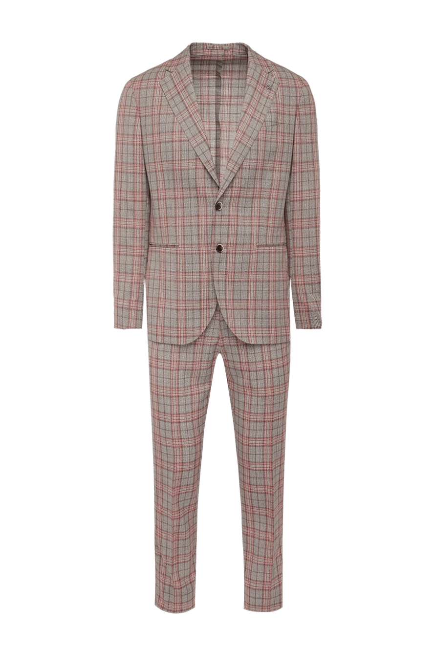 Lubiam Beige wool suit for men - Slit, checkered pattern. 100% wool. Closure: Buttons, hook. Chest pocket, two flap pockets. Three pockets. Two side pockets, two back pockets with buttons. Lining: 100% cupro. Country of manufacture: Italy. Care: specialized cleaning - photo 1