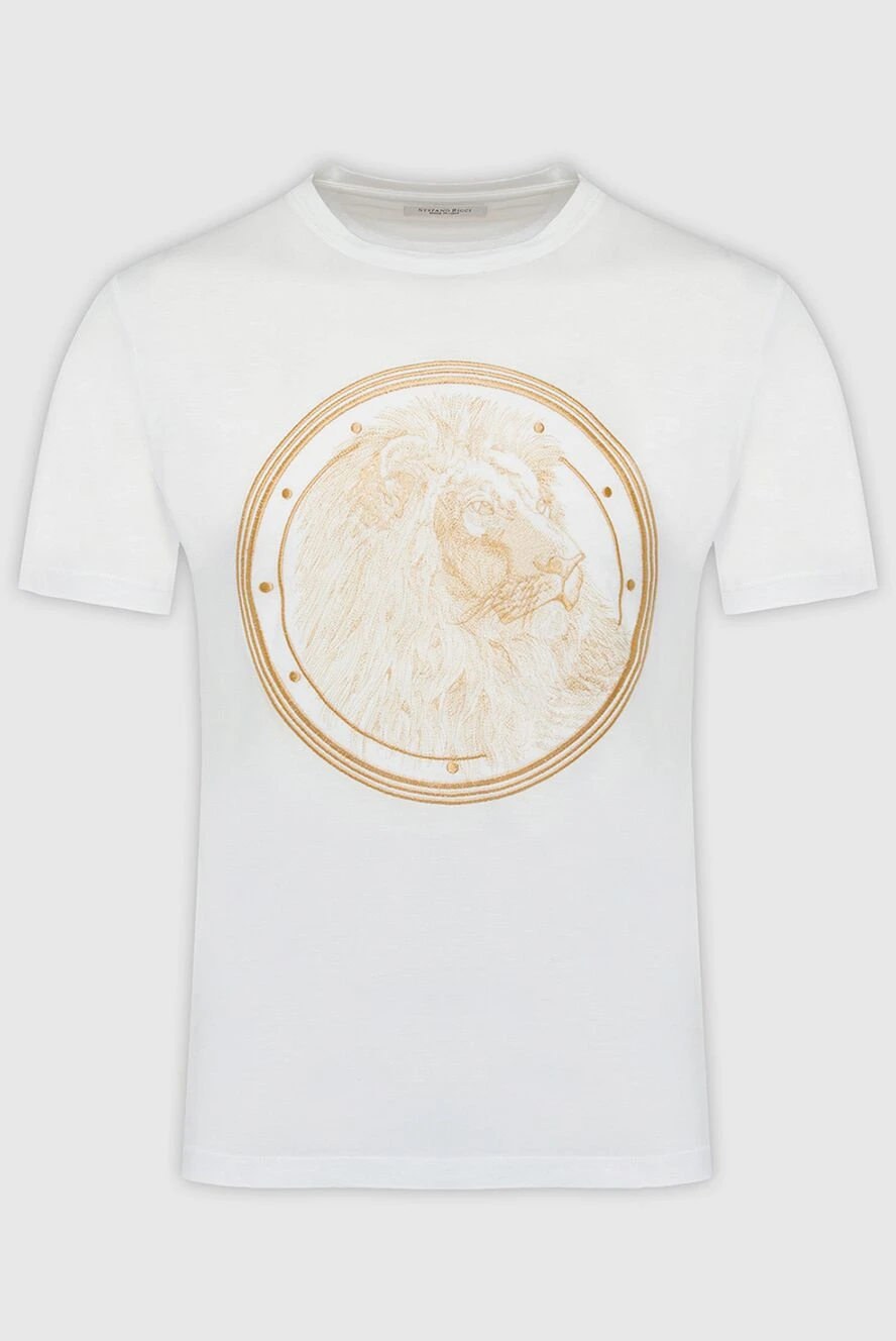 Stefano Ricci Футболка из хлопка и модала белого цвета с золотистым принтом льва - принт. 50% хлопок, 50% модал. Страна производитель: Италия. Уход: специализированная чистка - фото 1