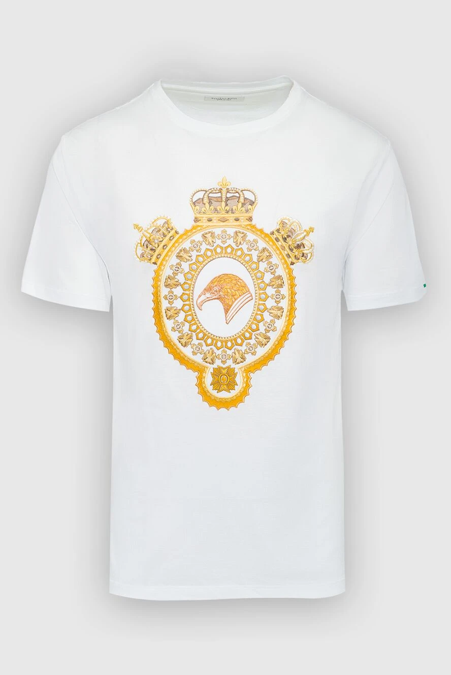 Stefano Ricci Футболка з бавовни та модала білого кольору із золотим геральдичним принтом - принт. 50% бавовна, 50% модал. Країна виробник: Італія. Догляд: спеціалізоване чищення - фото 1
