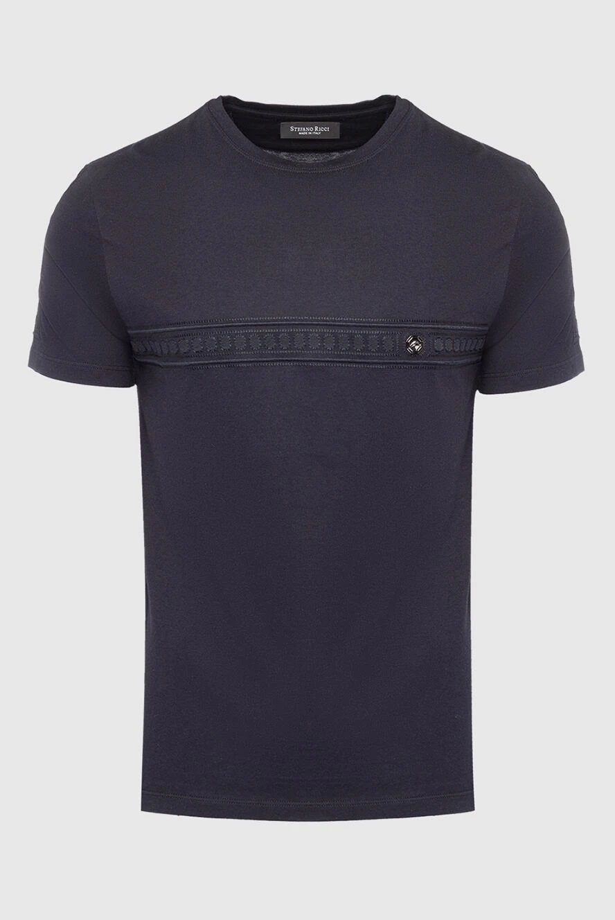 Stefano Ricci Футболка з бавовни та модала чорного кольору з фактурною смугою на грудях - принт логотипу. 50% бавовна, 50% модал. Країна виробник: Італія. Догляд: спеціалізоване чищення - фото 1