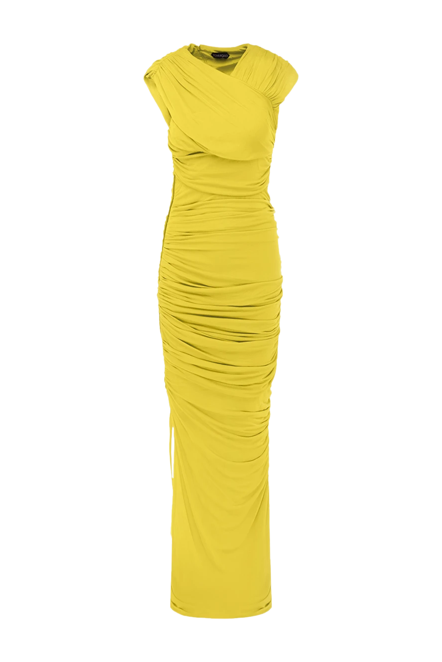 Tom Ford Yellow viscose dress for women - hidden zipper. asymmetric stripes of fabric. 100% viscose. Country of manufacture: Italy. Care: specialized cleaning - photo 1