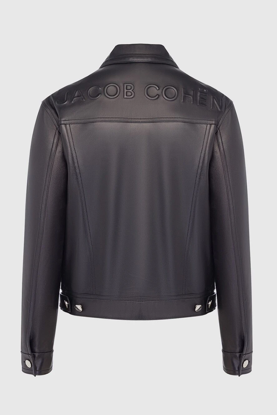 Jacob Cohen black leather jacket with buttons and patch  display picture 1