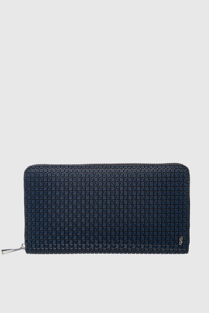 Serapian Men's clutch bag made of genuine leather blue - Geometric pattern. 100% genuine leather. Closure: Zipper. Two compartments. Country of manufacture: Italy. Care: specialized cleaning - photo 1