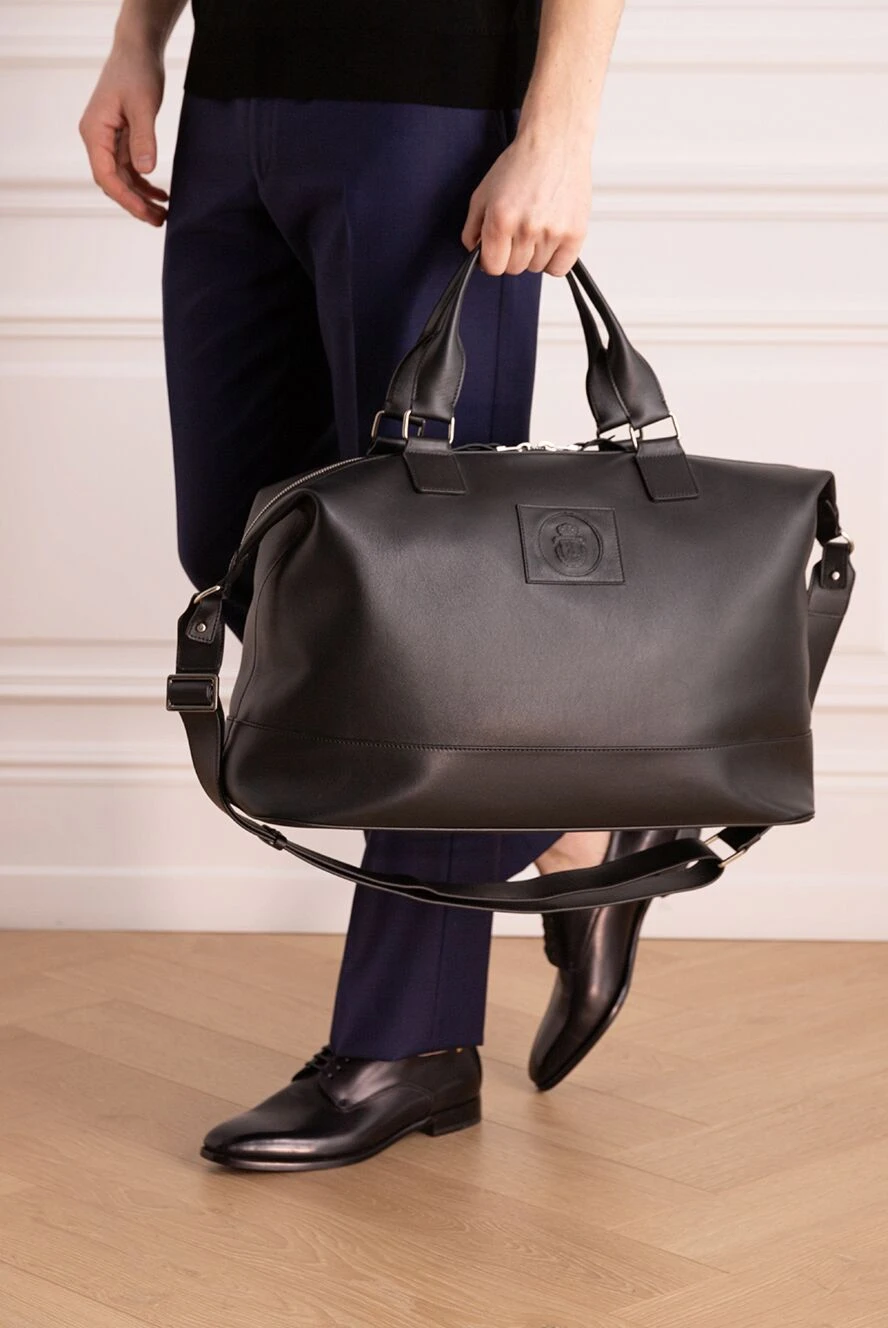 Mens black leather travel bag online