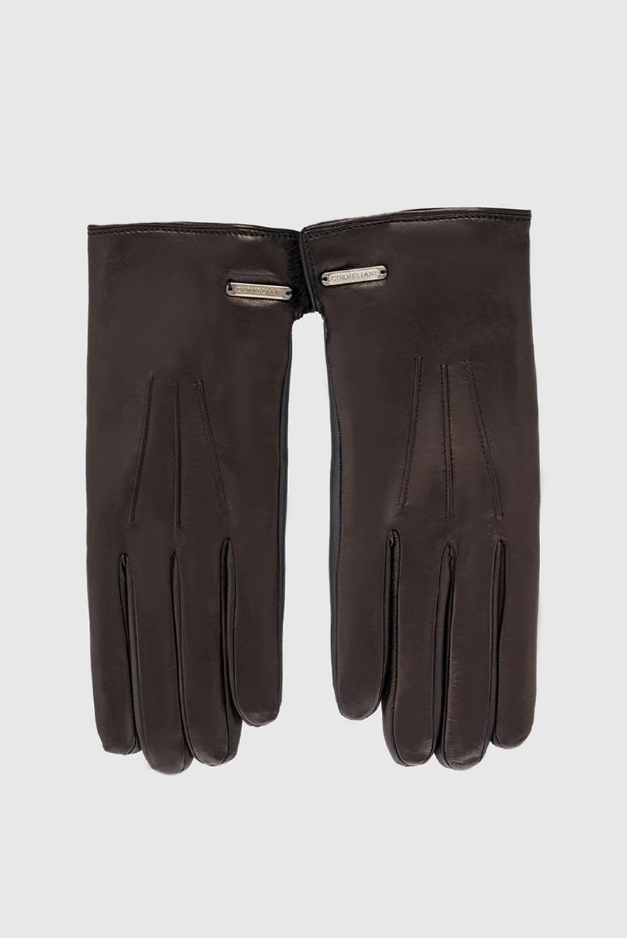 Corneliani Black leather gloves for men - logo. 100% genuine leather 100% natural fur. Country of manufacture: Italy. Care: specialized cleaning - photo 1