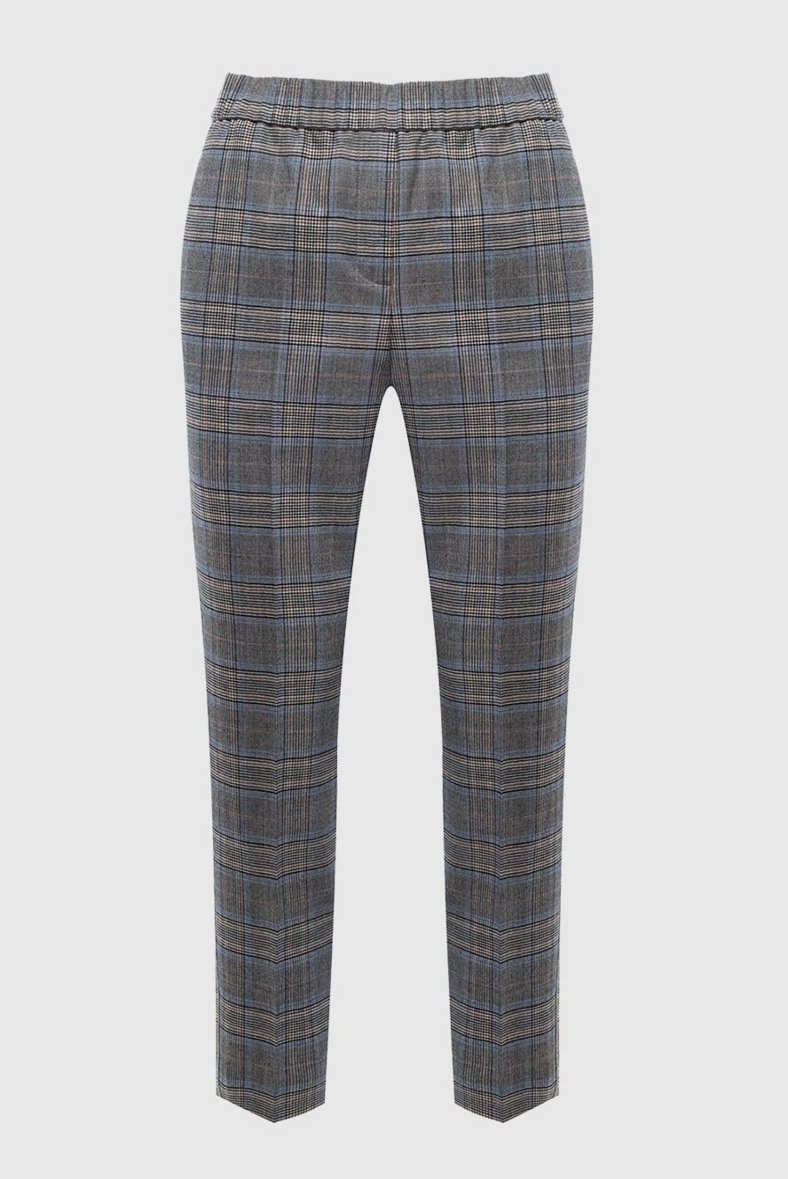 Peserico Women's gray checked woolen pants - checkered pattern. four pockets. 99% wool, 1% elastane. elastic belt. Country of manufacture: Italy. Care: specialized cleaning - photo 1