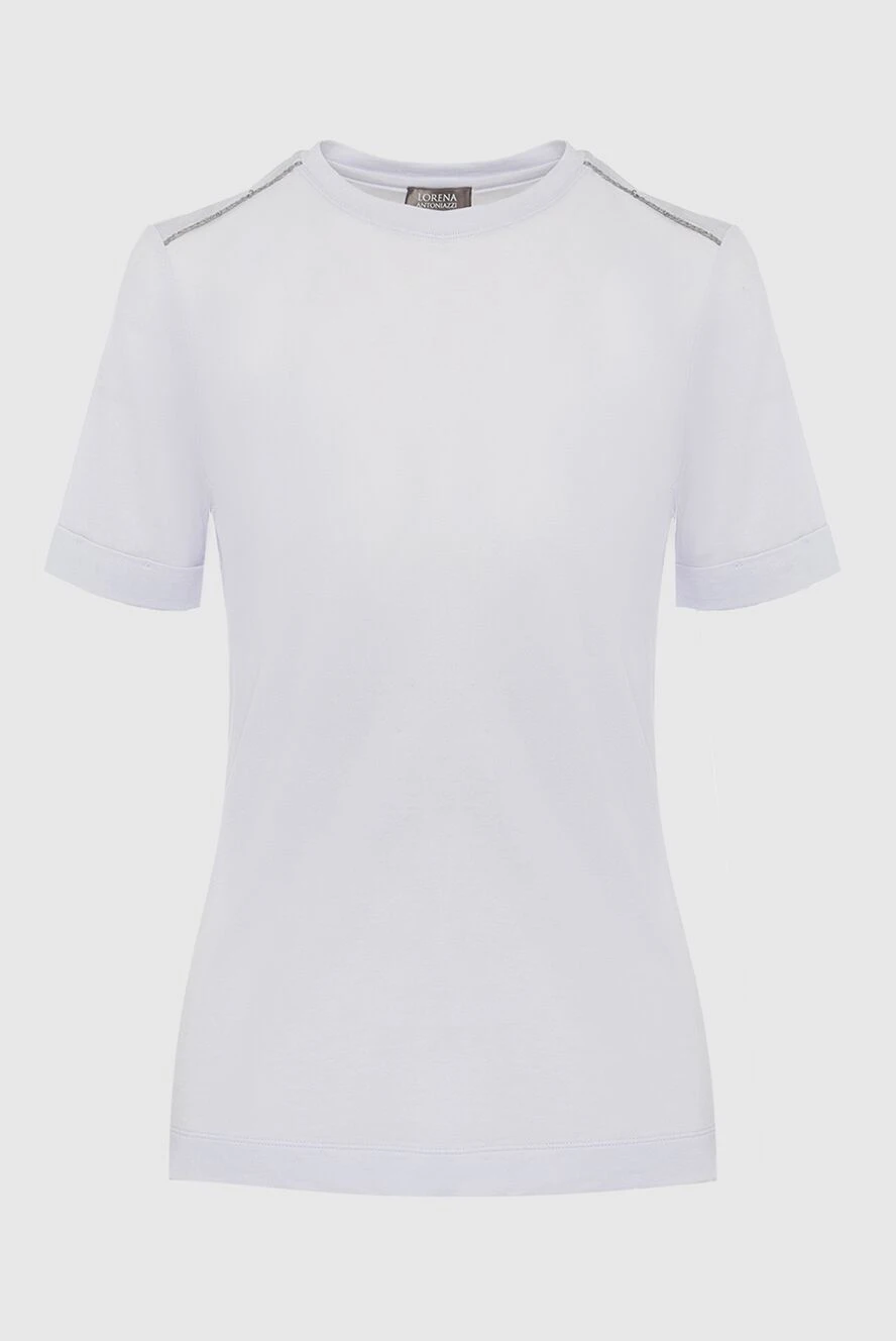 Lorena Antoniazzi Snow-white women's T-shirt with a shiny chain on the shoulder seams (markdown) - lame stripes. 38% cotton, 34% wool, 22% silk, 6% elastane. Country of manufacture: Italy. Care: specialized cleaning - photo 1