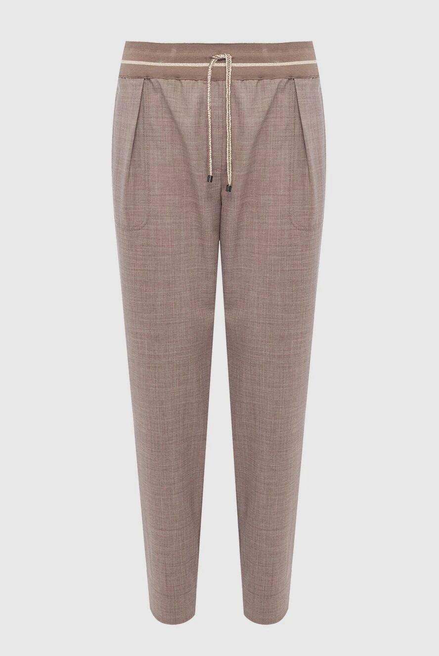 Lorena Antoniazzi Women's wool pants dark beige - Decoration: contrast stripe on the belt. two pockets. wool. drawstring. Country of manufacture: Italy. Care: specialized cleaning - photo 1