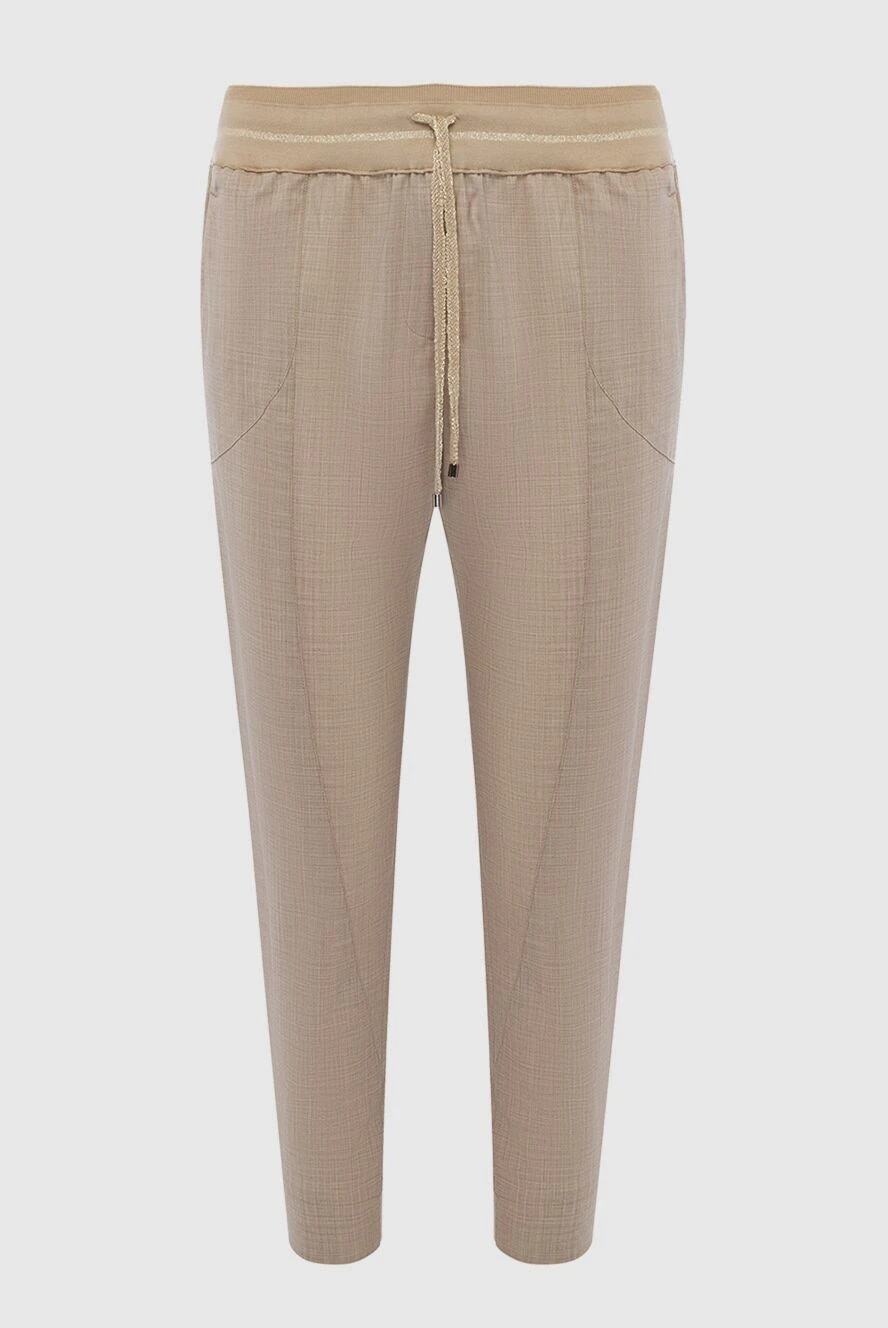 Lorena Antoniazzi Women's wool pants beige - two pockets. wool. drawstring. Country of manufacture: Italy. Care: specialized cleaning - photo 1